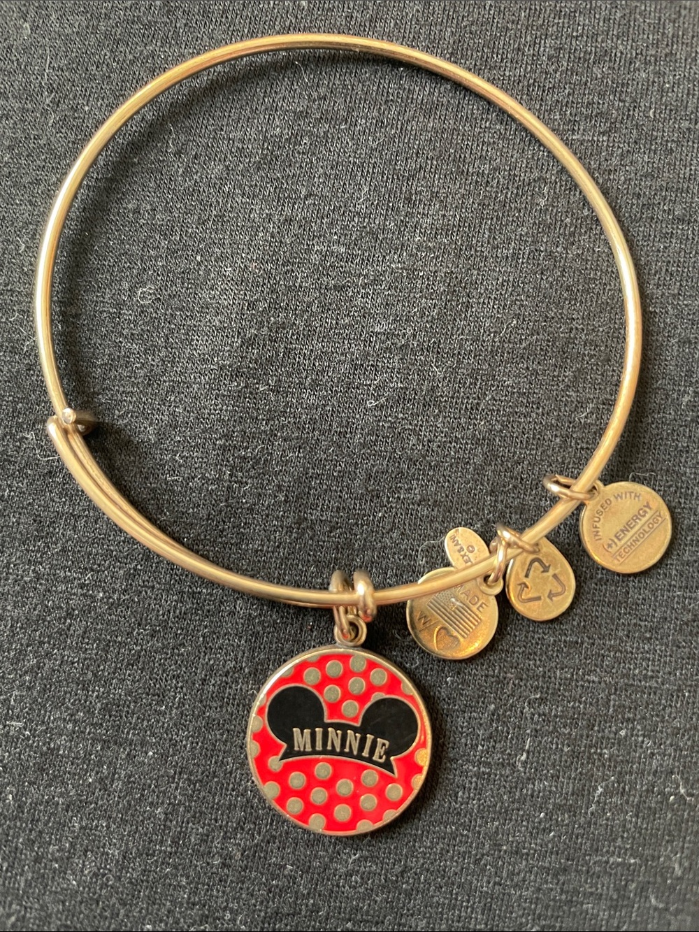 Alex and Ani Disney Minnie Red Polka Dot Charm adjustable Bangle Bracelet